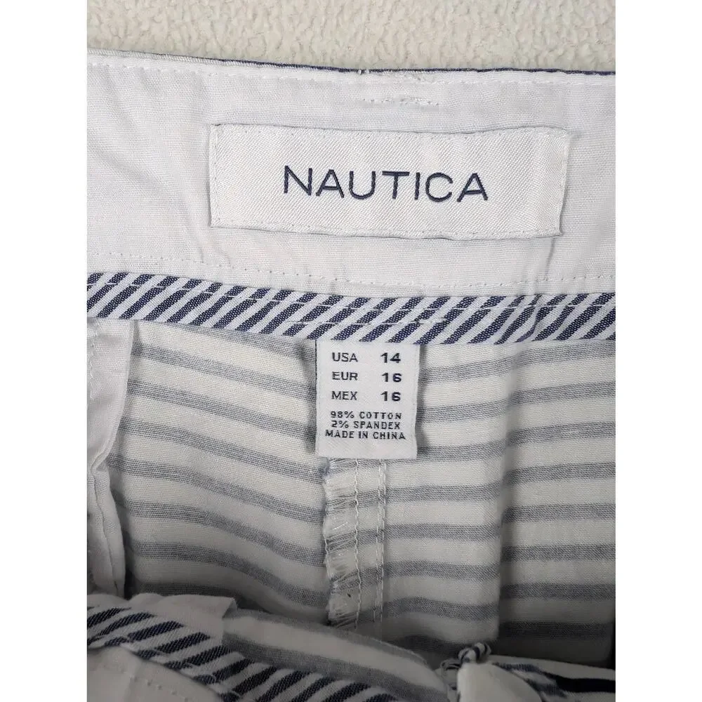 NAUTICA‎ Navy Blue White Stripe Cotton Stretch Nautical Women's Shorts size 14